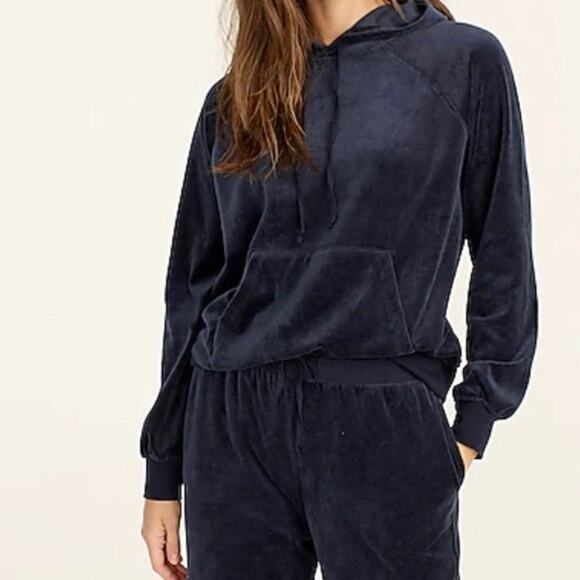 J Crew Size Small Gray Relaxed Velour Hoodie Hooded Sweatshirt Kangaroo Pocket - Picture 8 of 9